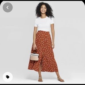 Rust polka dot maxi skirt